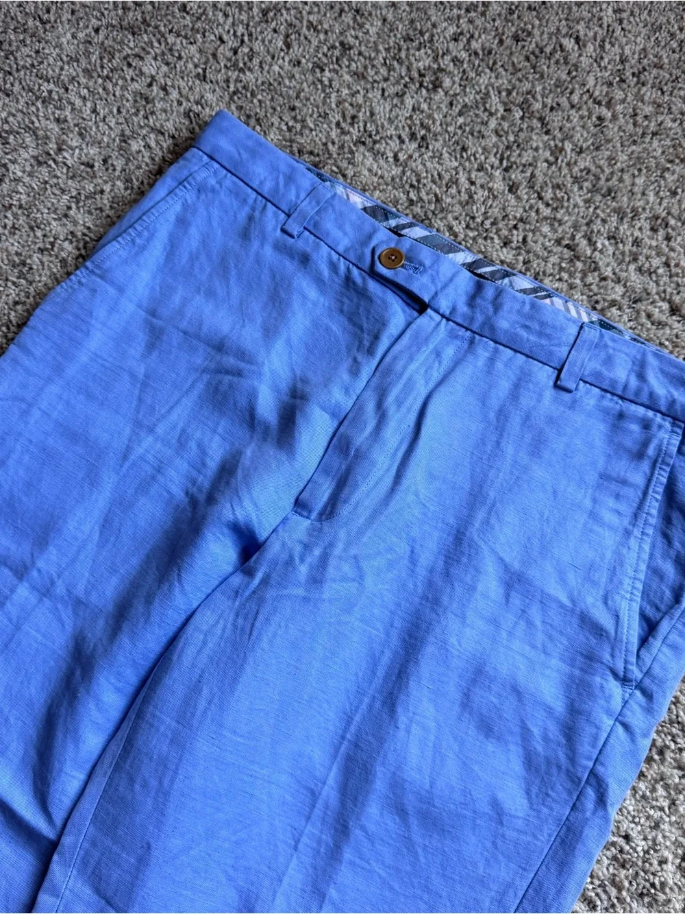 Brooks Brothers Baird McNutt Irish Linen Blue Clark Fit Pants 35W Flat Front